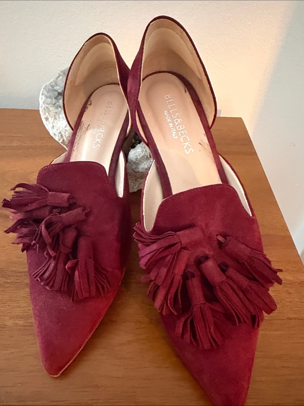 Bellis & Becks Burgundy Suede Tassel Pointed Flats